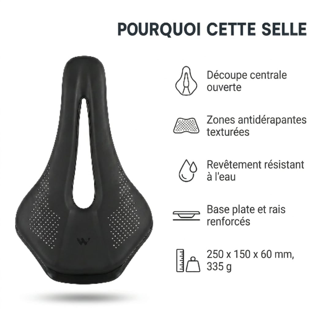 Selle de vélo légère 15 cm nez court à canal central – route et VTT