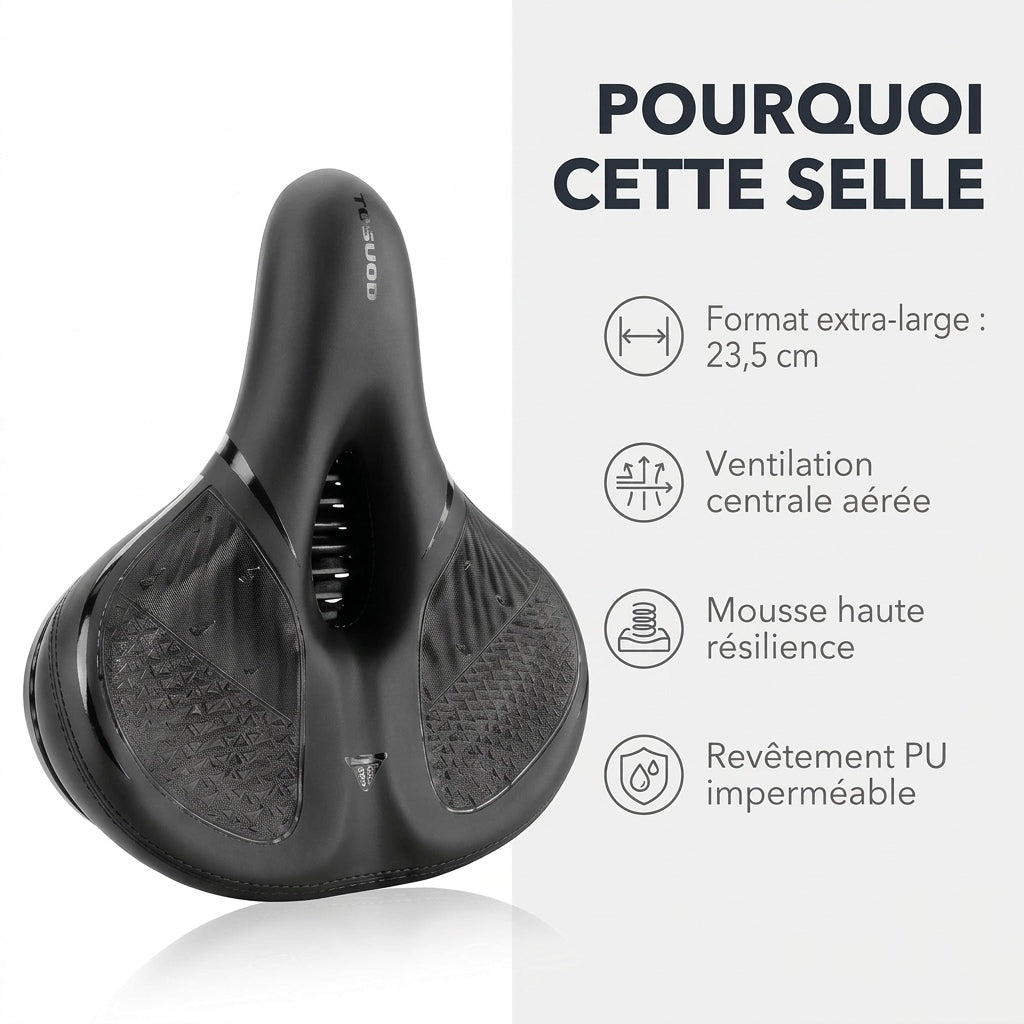 Selle de vélo confort ultra large 25,5 cm avec suspension – VTT, ville et vélo électrique