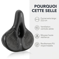 Selle de vélo confort ultra large 25,5 cm avec suspension – VTT, ville et vélo électrique