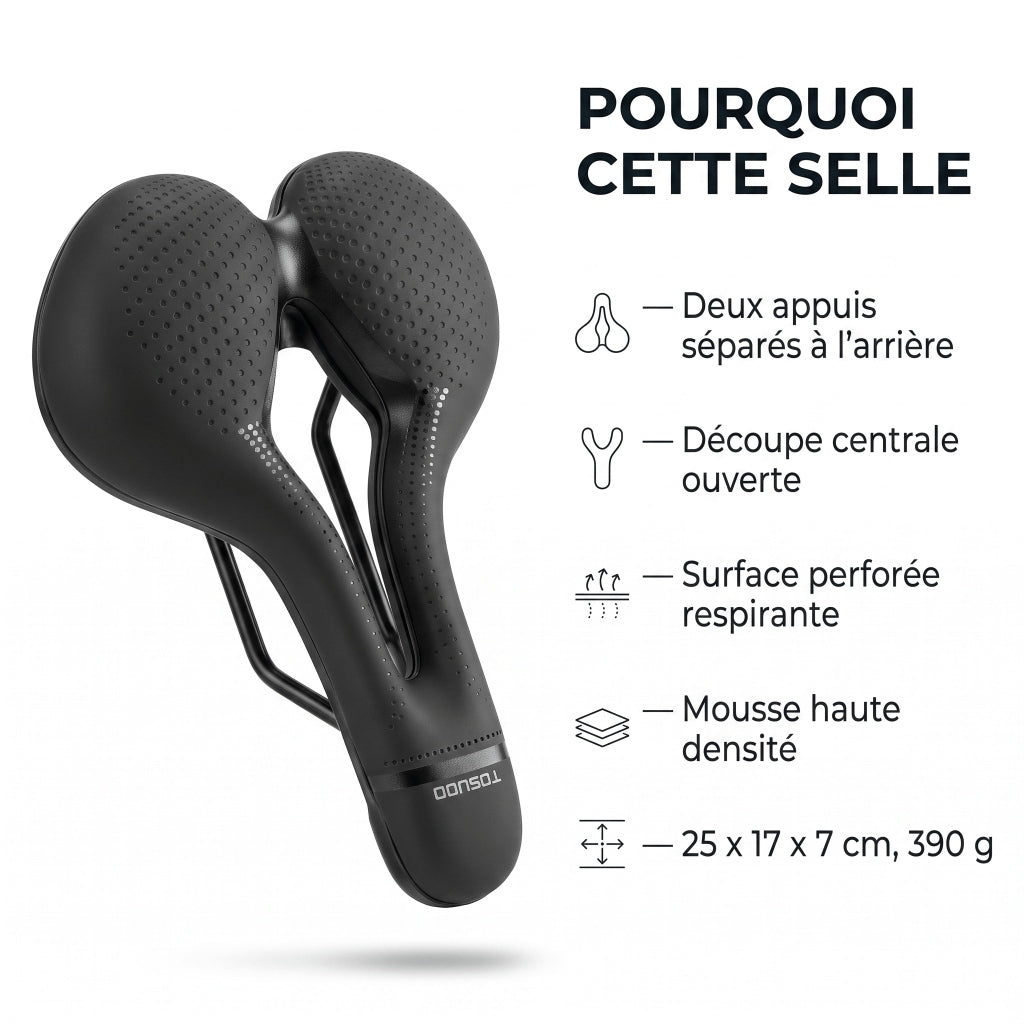 Selle de vélo confort large 17 cm à canal central – VTT et vélo de ville