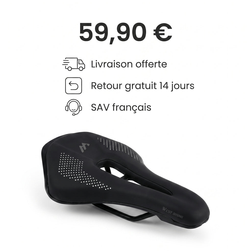 Selle de vélo légère 15 cm nez court à canal central – route et VTT