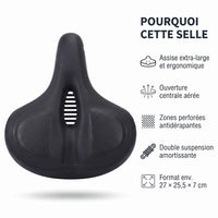 Selle de vélo confort large en cuir avec feu arrière – ville, VTT et vélo électrique