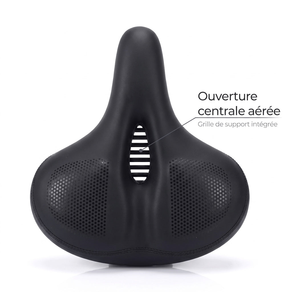 Selle de vélo confort large en cuir avec feu arrière – ville, VTT et vélo électrique