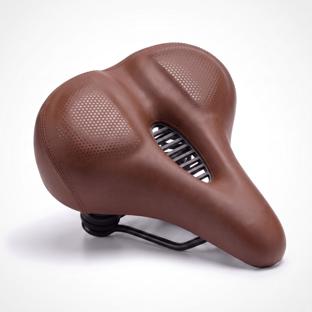 Selle de vélo confort large en cuir avec feu arrière – ville, VTT et vélo électrique