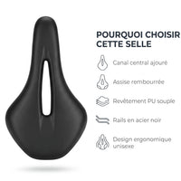 Selle de vélo en cuir PU 15,5 cm à canal central – route et VTT