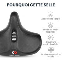 Selle de vélo confort extra large 26 cm – ville, VTT et vélo électrique