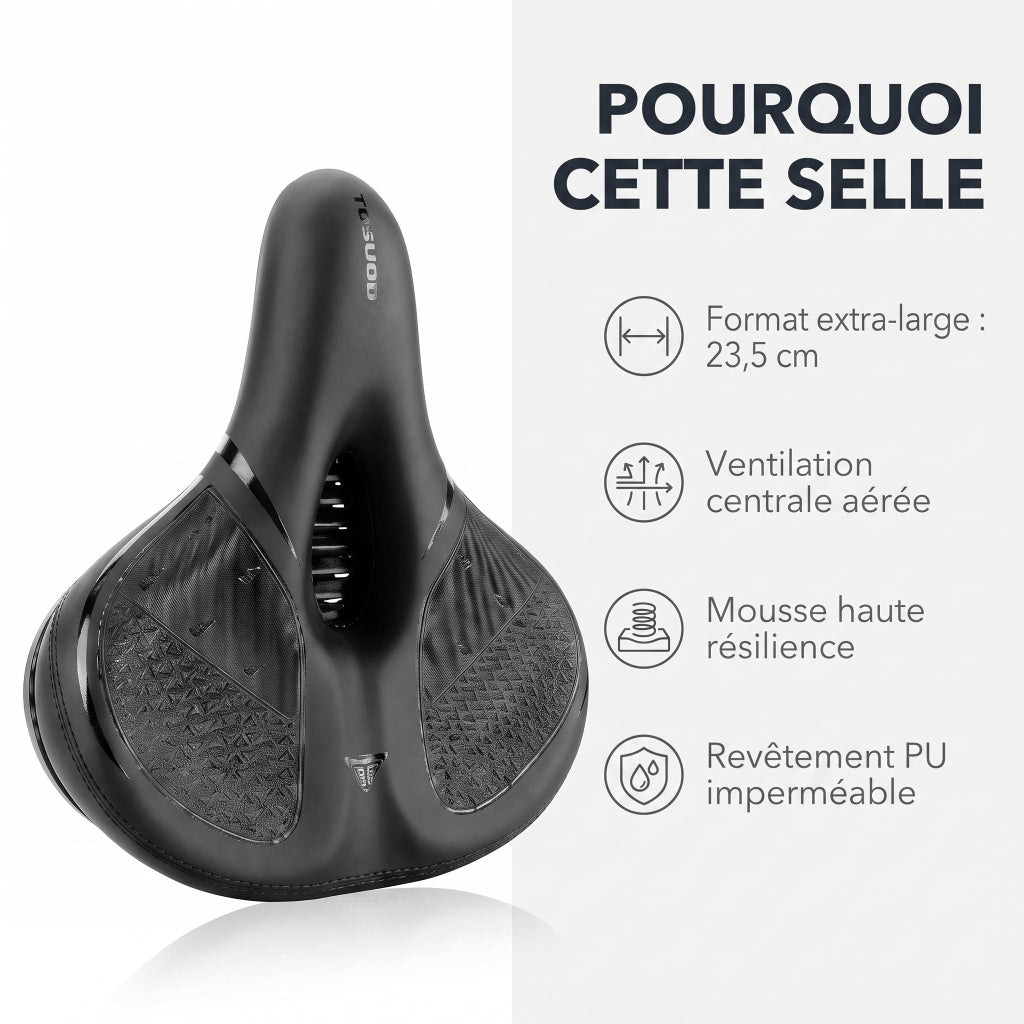 Selle de vélo confort ultra large 25,5 cm avec suspension – VTT, ville et vélo électrique