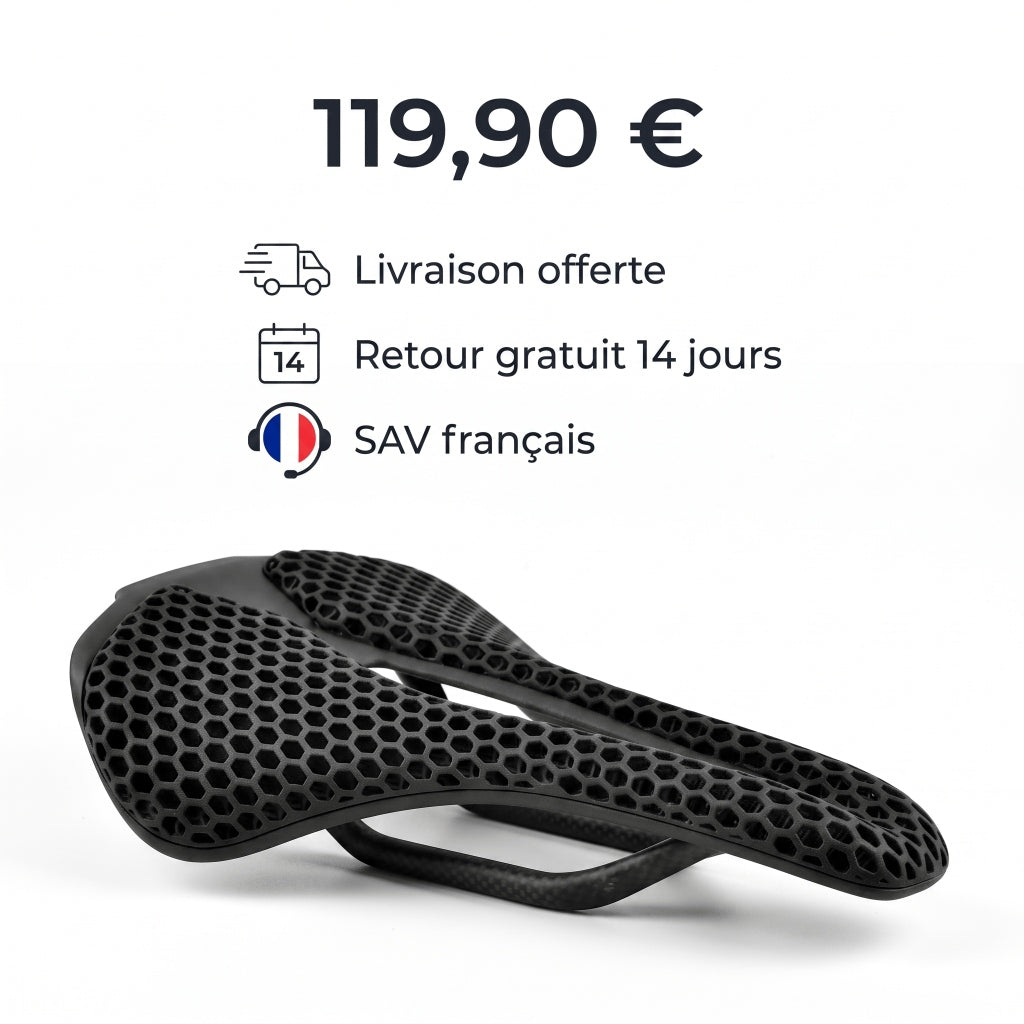 Selle de vélo carbone imprimée 3D ultra-légère 14 cm – route et VTT