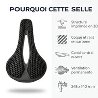 Selle de vélo carbone imprimée 3D ultra-légère 14 cm – route et VTT