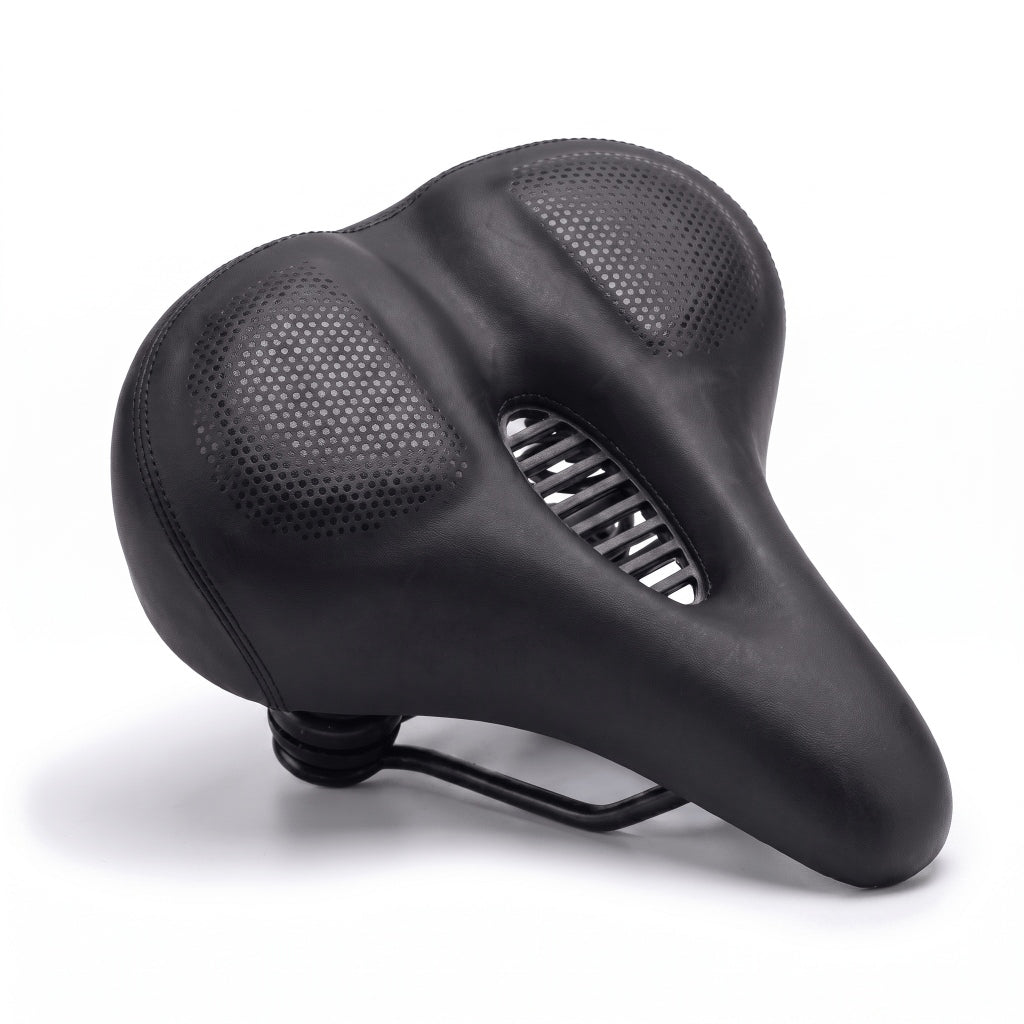 Selle de vélo confort large en cuir avec feu arrière – ville, VTT et vélo électrique
