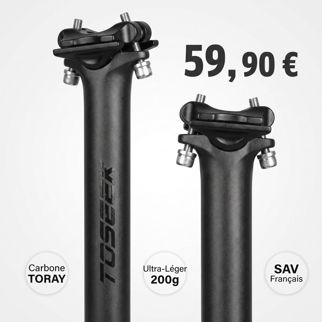 Tige de Selle Carbone Ultra-Légère (200g) - VTT & Route - Noir Mat