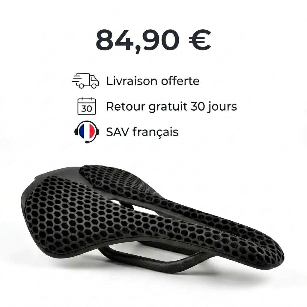 Selle de vélo carbone imprimée 3D ultra-légère 14 cm – route et VTT