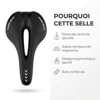 Selle de vélo confort 16 cm en gel à canal central – VTT, route et ville